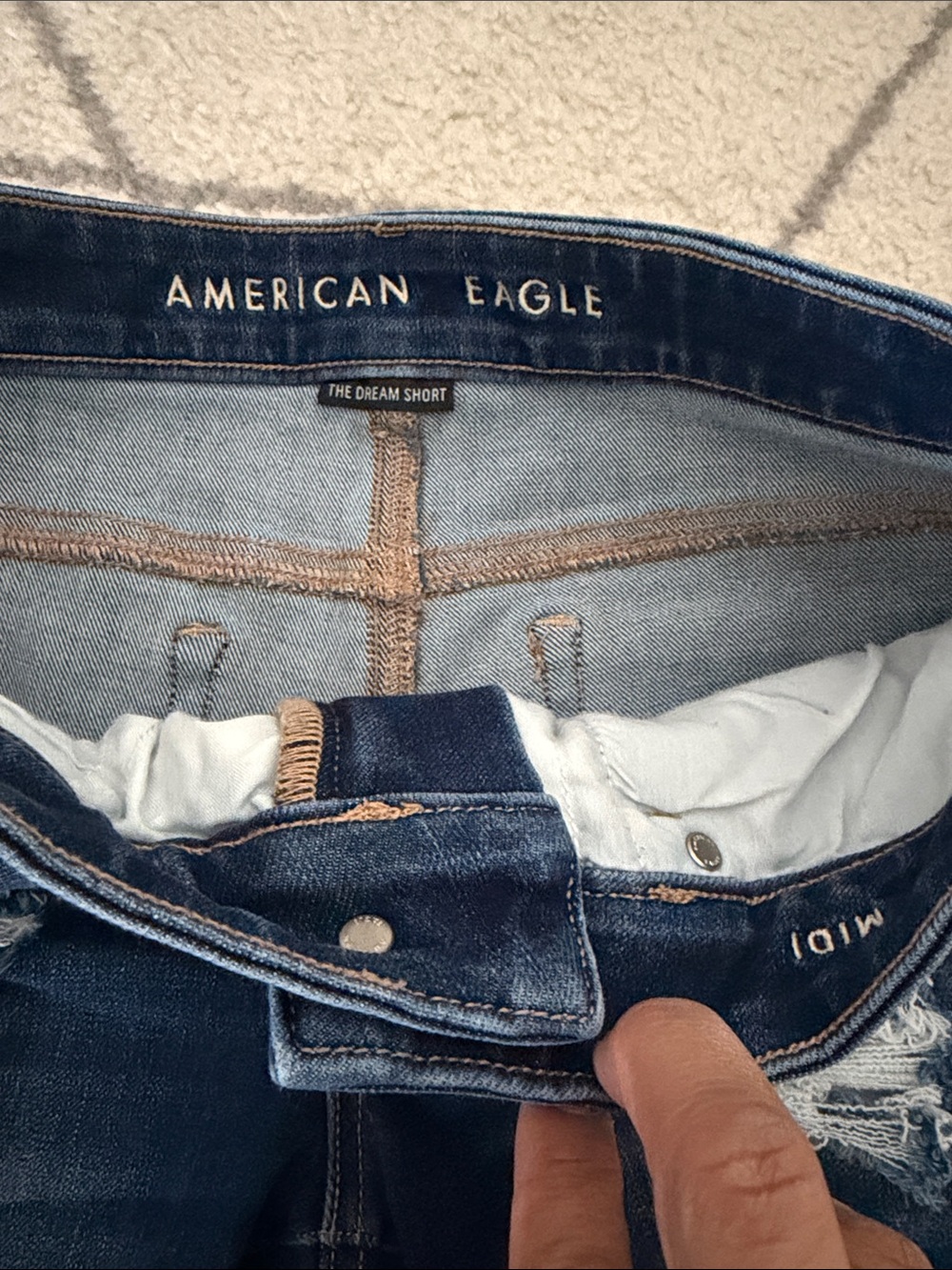American Eagle The Dream Short Dark Indigo Distressed Denim Shorts - Picture 5 of 6